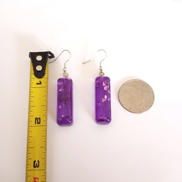 Purple chunky glitter bar dangle earrings with silver hooks new handmade Resin - Picture 4 of 6